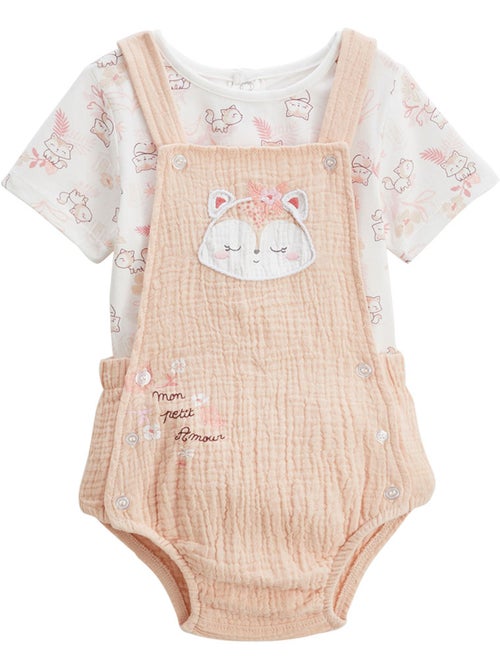 Louison babyoveralls en katoenen gaas T-shirt set - Kiabi