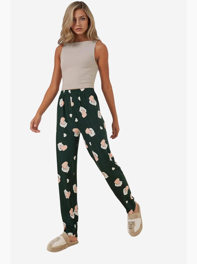 Loungebroek met print en middelhoge taille bdart Donkergroen - Kiabi