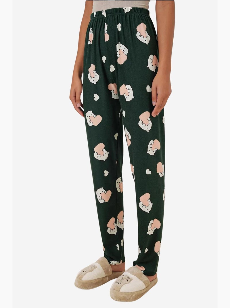 Loungebroek met print en middelhoge taille bdart Donkergroen - Kiabi