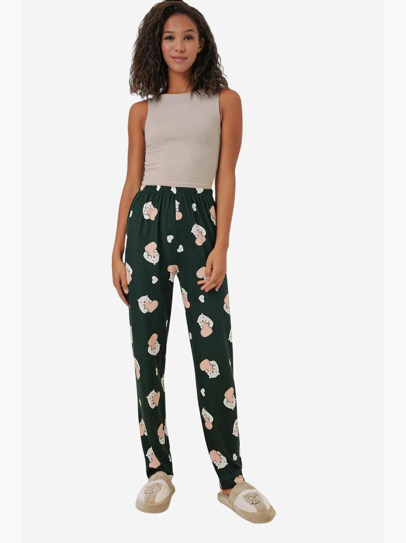 Loungebroek met print en middelhoge taille bdart Donkergroen - Kiabi