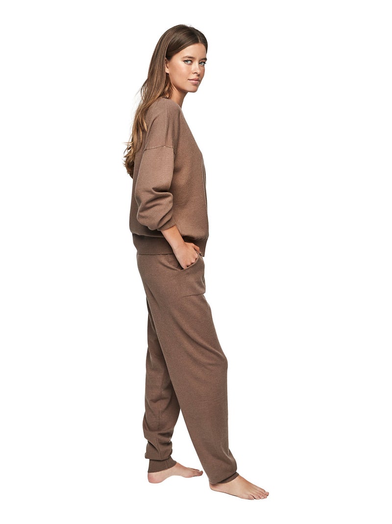 Loungewear pyjama broek top ronde hals p108 minimal premium Bruin - Kiabi