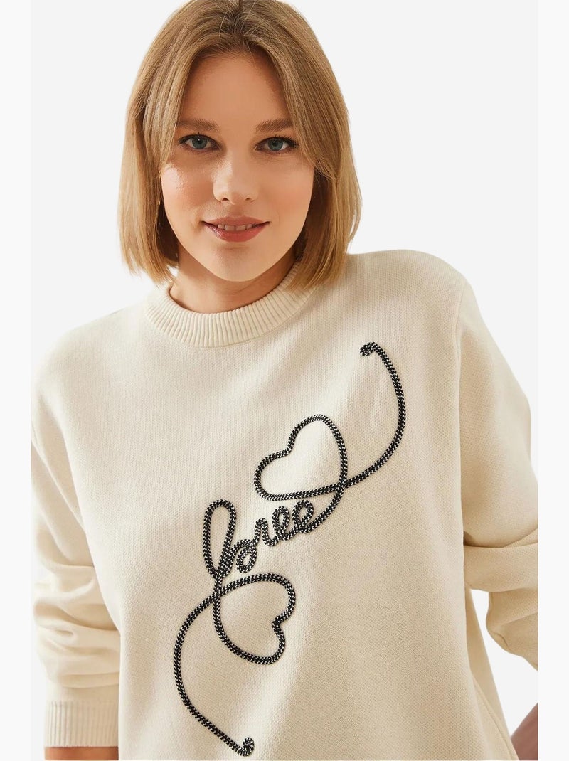 Love heart geborduurde gebreide trui lucci Klei-beige - Kiabi