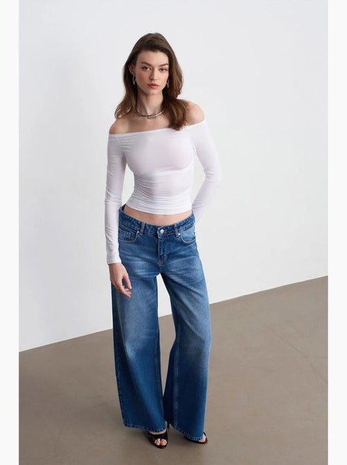 Low-waist jeans met wijde pijp van katoen dilvin - Kiabi Low-waist jeans met wijde pijp van katoen dilvin - Kiabi
