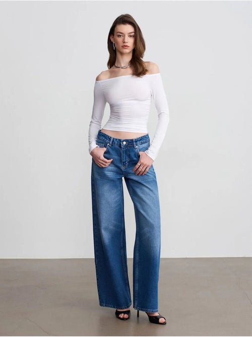 Low-waist jeans met wijde pijp van katoen dilvin - Kiabi Low-waist jeans met wijde pijp van katoen dilvin - Kiabi