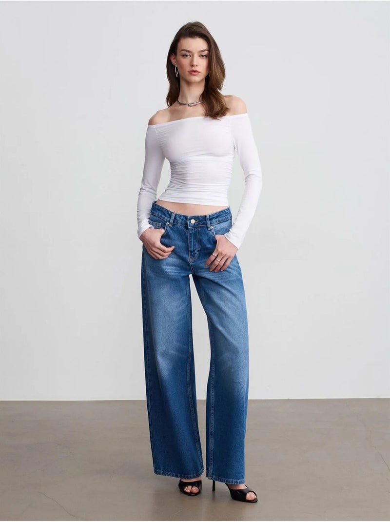 Low-waist jeans met wijde pijp van katoen dilvin Saffierblauw - Kiabi