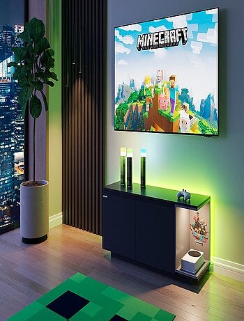 Lowboard met 2 deuren en vak met LED 'Roba' - Minecraft