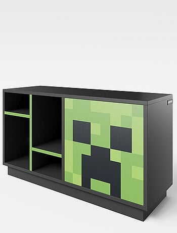 Lowboard TV avec LED et passage de câbles - 4 niches et porte 'Roba' - Minecraft