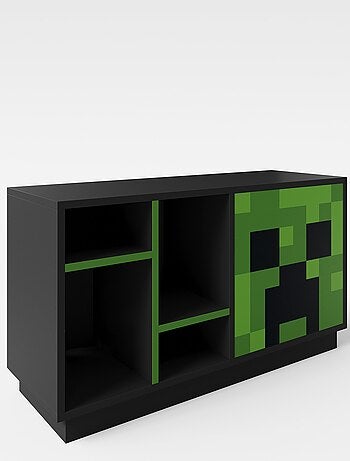 Lowboard TV avec LED et passage de câbles - 4 niches et porte 'Roba' - Minecraft
