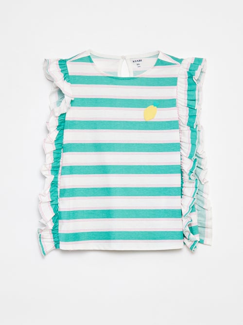 Luchtig gekleurd T-shirt met ruches aan de armsgaten - Kiabi