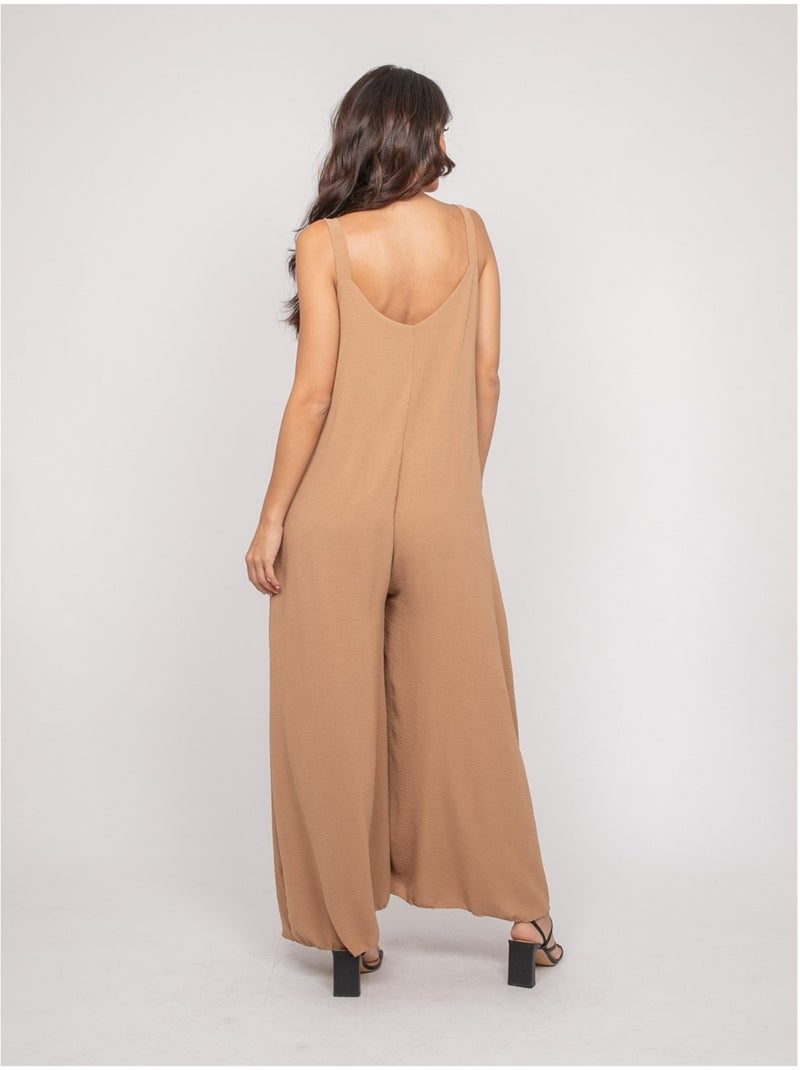 Luchtige jumpsuit met achterkant Beige - Kiabi
