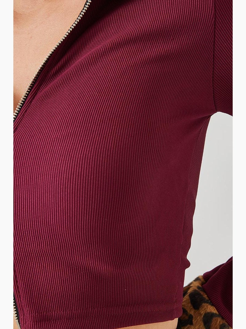 Luipaard pluche jas met rits lucci Bordeauxrood - Kiabi