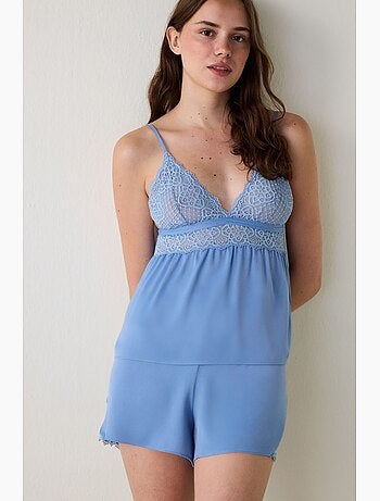 Luna short de pyjama en satin dentelle penti