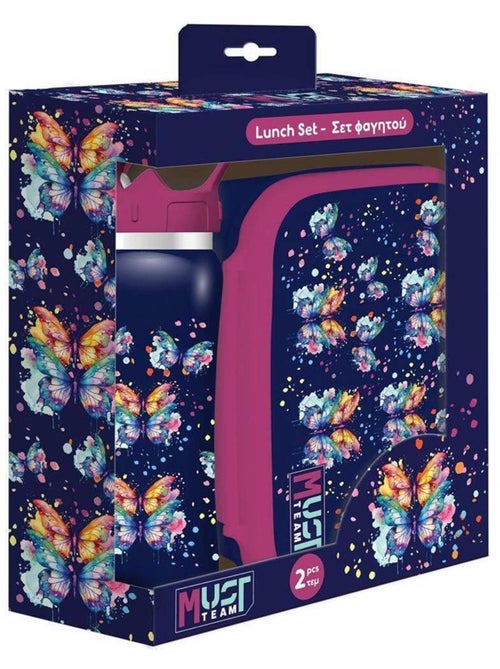 Lunchbox Must Team Butterfly 800 ml + drinkfles 500 ml acier inoxydable - Kiabi