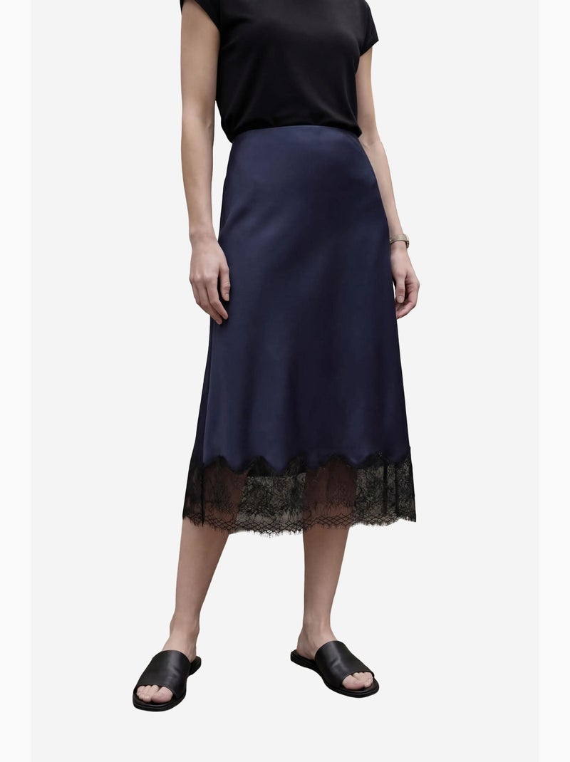 Ma mode jupe midi en satin taille haute my fashion Bleu marine - Kiabi
