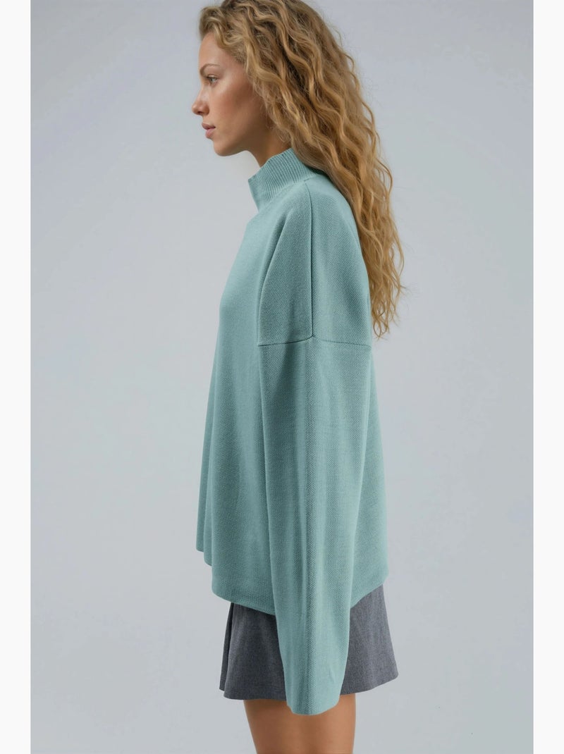 Ma mode pull à col roulé côtelé oversize my fashion Vert pastel - Kiabi
