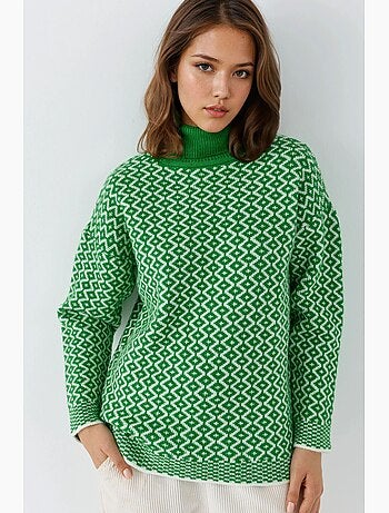 Ma mode pull à col roulé long côtelé à motif géométrique my fashion