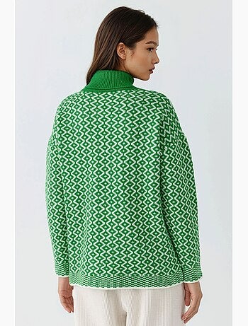 Ma mode pull à col roulé long côtelé à motif géométrique my fashion