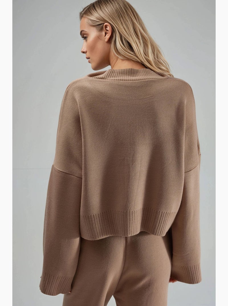 Ma mode pull à col roulé oversize en maille côtelée my fashion Camel - Kiabi