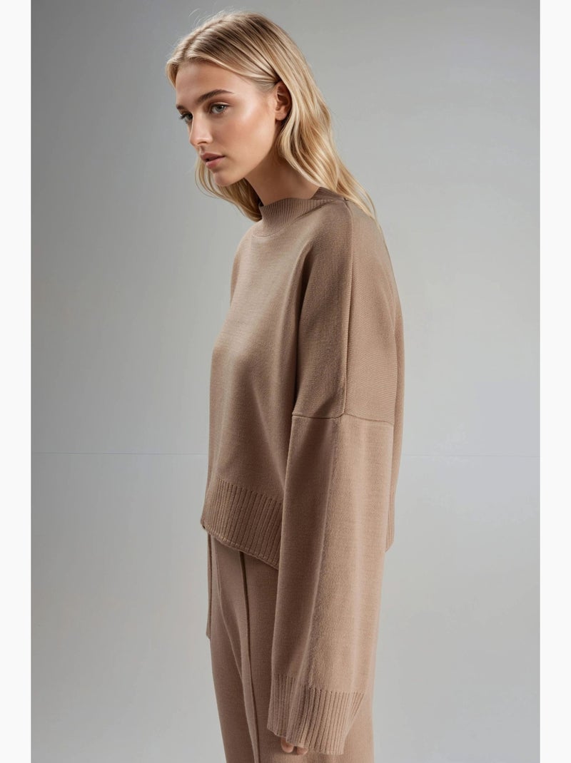 Ma mode pull à col roulé oversize en maille côtelée my fashion Camel - Kiabi