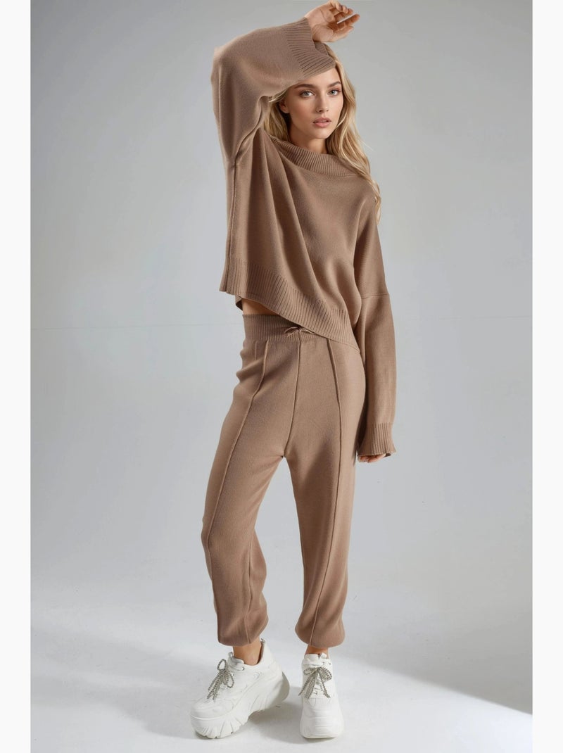 Ma mode pull à col roulé oversize en maille côtelée my fashion Camel - Kiabi