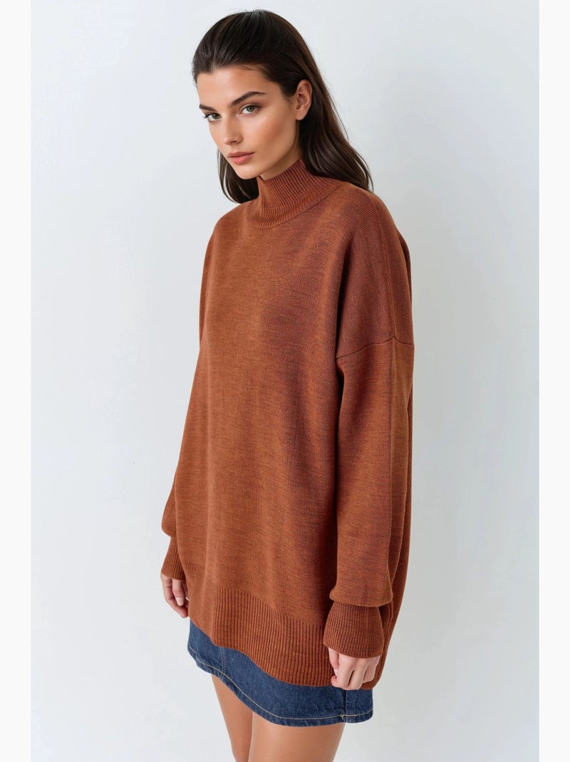 Ma mode pull à col roulé oversize en maille my fashion Marron noisette - Kiabi