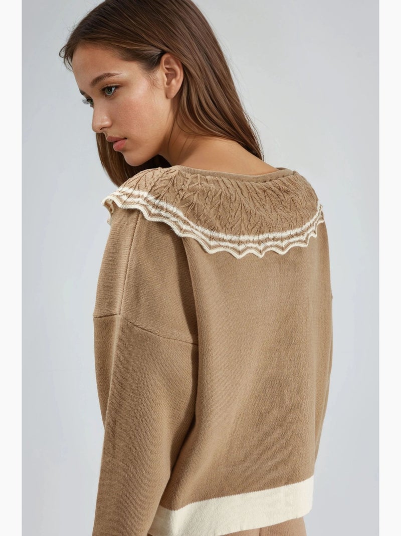 Ma mode pull en maille à col boutonné et col bébé my fashion Camel - Kiabi
