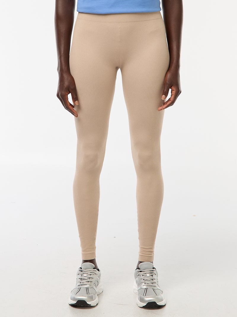 Maille stretch côtelée sans couture Beige - Kiabi