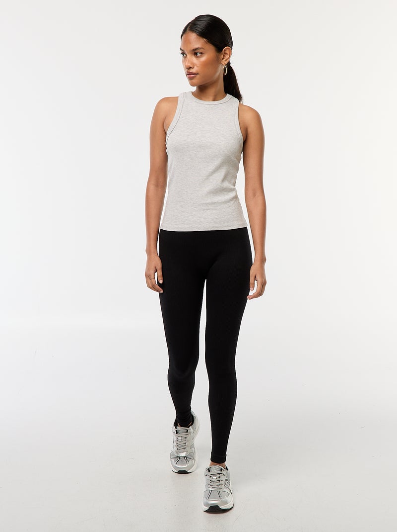 Maille stretch côtelée sans couture Noir - Kiabi
