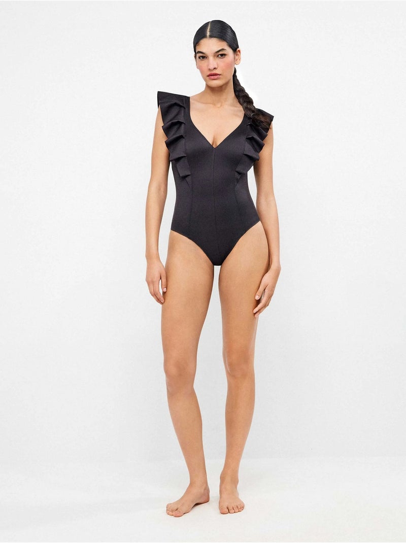 Maillot avec volants on top swim party edition Noir - Kiabi