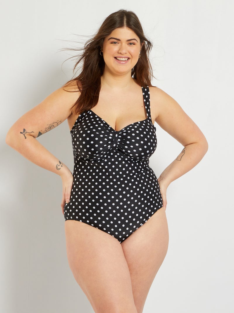 Maillot de bain 1 pièce à pois noir/pois - Kiabi