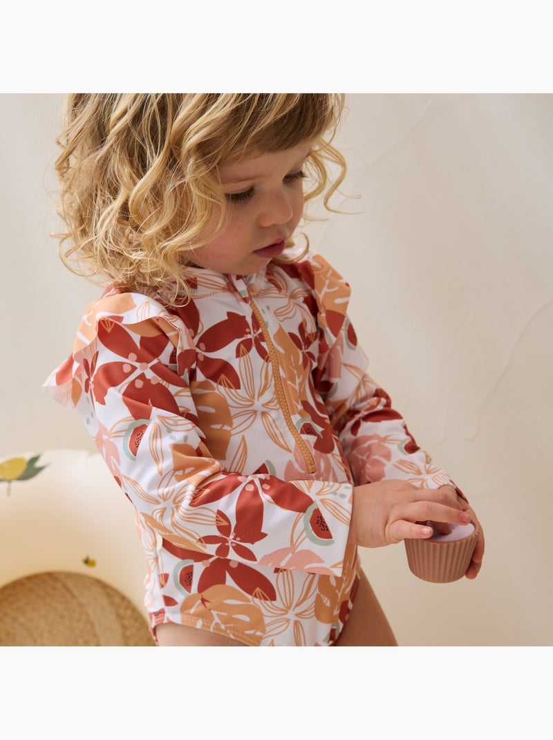 Maillot de bain 1 pièce bébé manches longues Cassis Orange - Kiabi