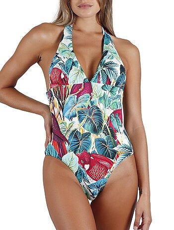 Maillot de bain 1 pièce dos nu préformé tropical