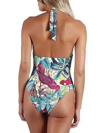 Maillot de bain 1 pièce dos nu préformé tropical