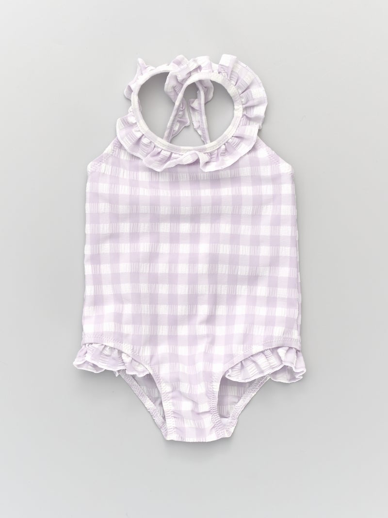 Maillot de bain 1 pièce imprimé 'vichy' Blanc - Kiabi