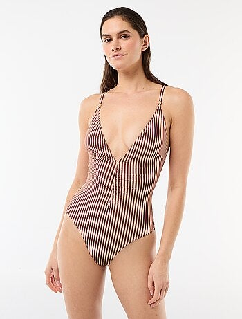 Maillot de bain 1 pièce plongeant avec bijou