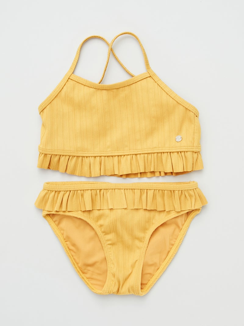 Maillot de bain 2 pièces à froufrous Jaune moutarde - Kiabi