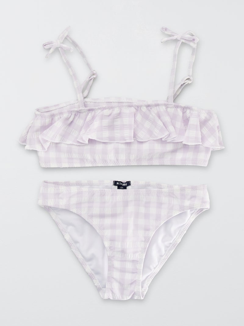 Maillot de bain 2 pièces grand volant violet - Kiabi