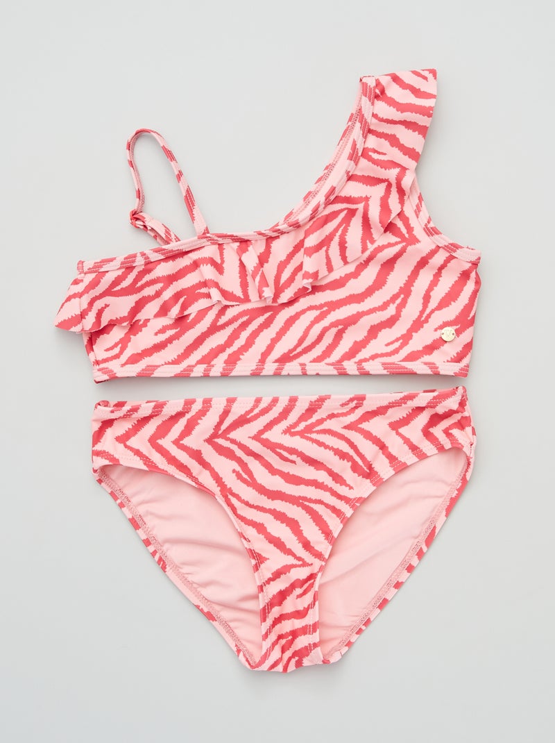 Maillot de bain 2 pièces imprimé zébré rose / fuchsia - Kiabi