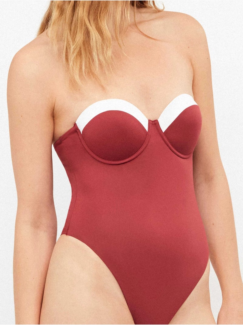 Maillot de bain bicolore avec anneau Bordeaux - Kiabi