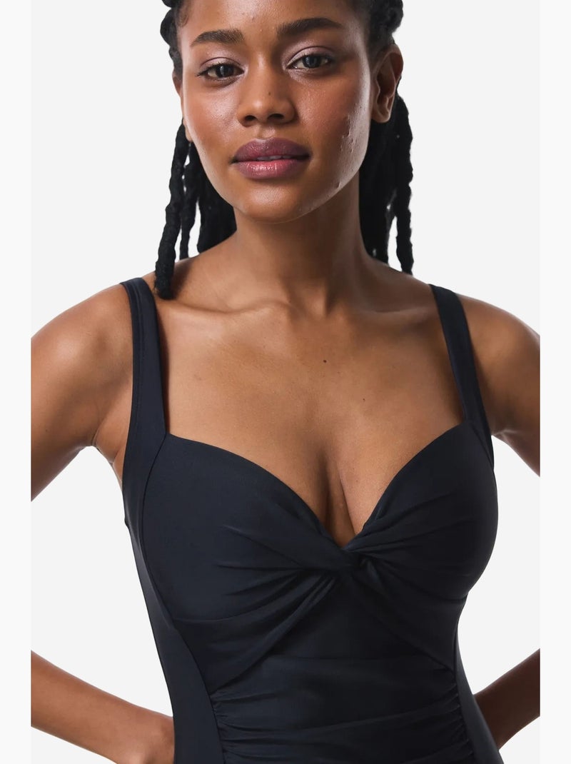 Maillot de bain corseté froncé gainant ventre et taille penti Noir - Kiabi