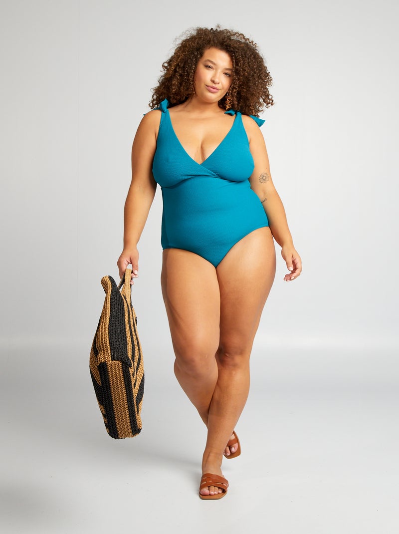 Maillot de bain gaufré - 1 pièce bleu - Kiabi
