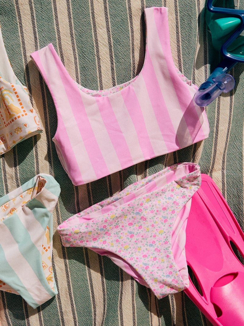 Maillot de bain imprimé réversible - 2 pièces Rose - Kiabi