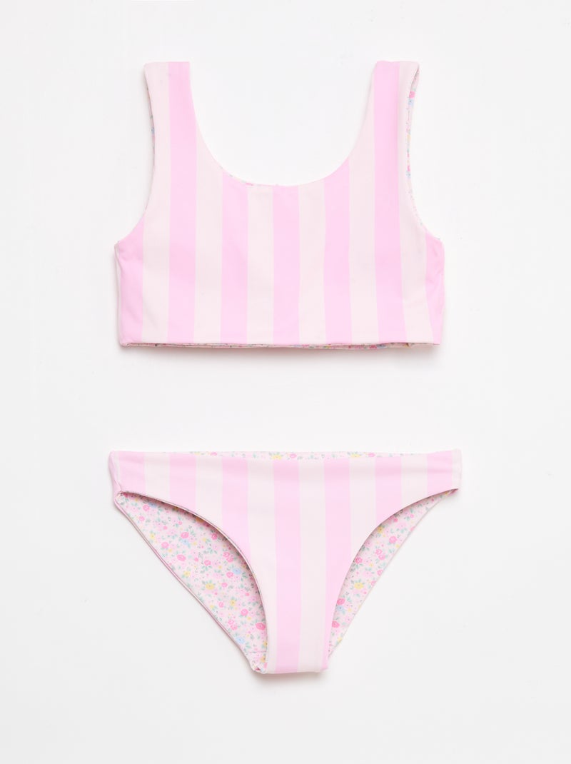 Maillot de bain imprimé réversible - 2 pièces Rose - Kiabi