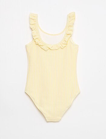 Maillot de bain rayé volanté extensible