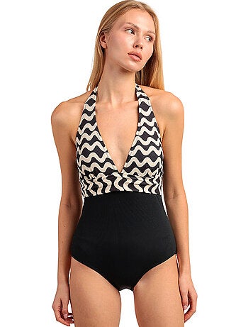 Maillot de bain une pièce dos nu waves white and black