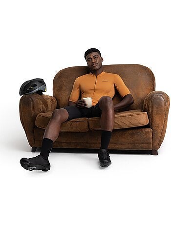 Maillot vélo manches courtes en tissu recyclé homme cyclisme homme m6r apricot