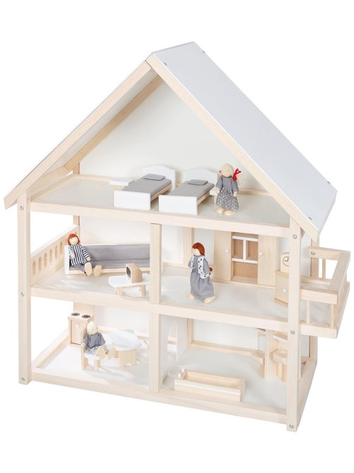 Maison de poupée en bois + meubles miniatures et 4 poupées ROBA - Kiabi