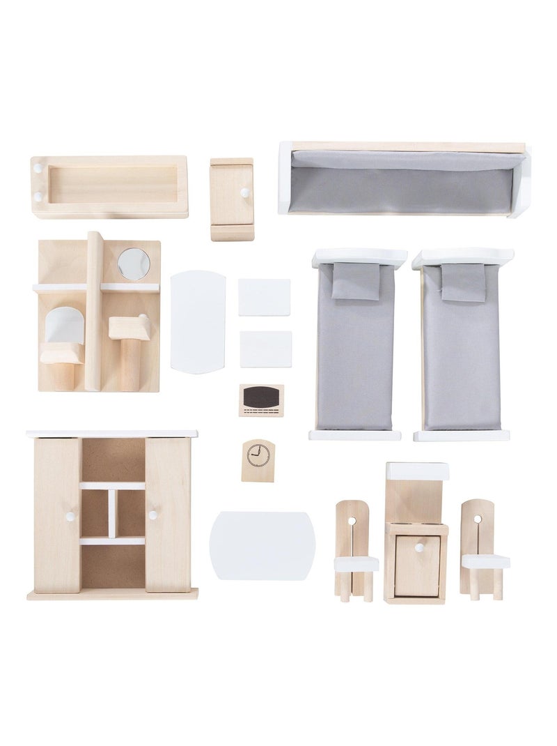 Maison de poupée en bois + meubles miniatures et 4 poupées ROBA Blanc Beige Gris - Kiabi