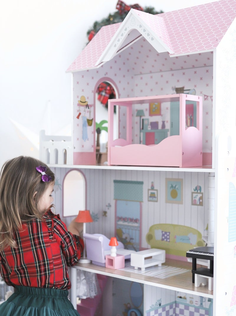Mamabrum a379 puppenhaus aus holz – 3 etagen mit led-beleuchtung und möbeln N.v.t. - Kiabi