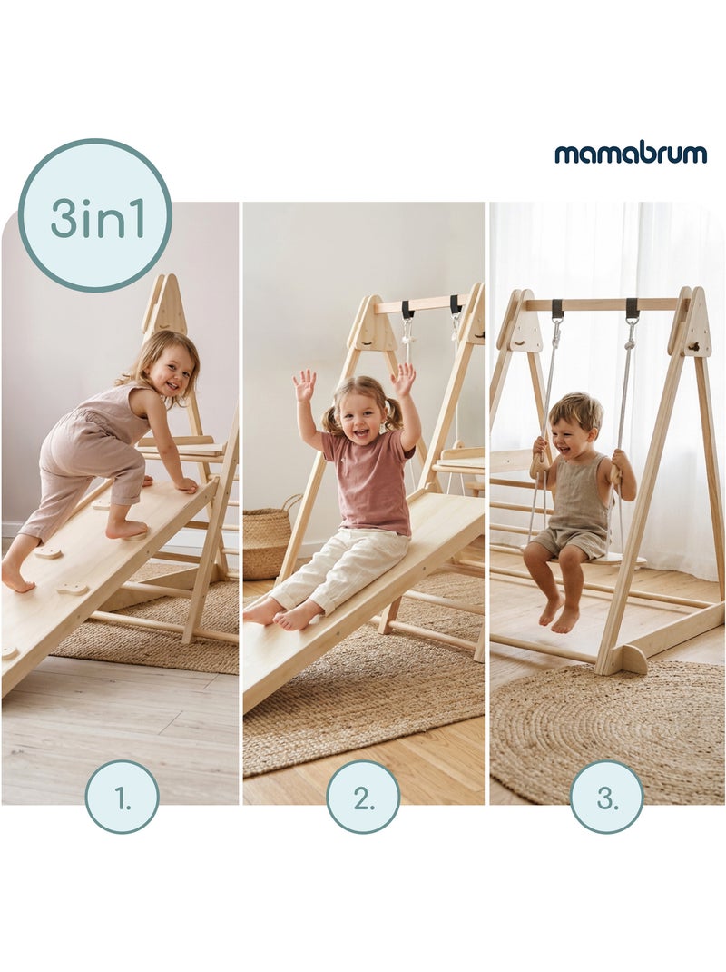 Mamabrum houten 3-in-1 binnenspeeltoestel voor kinderen vanaf 3 jaar Beige - Kiabi